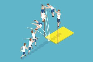 3D Isometric Flat Illustration of Jumping With Pole, Athlete Doing High Jump vector