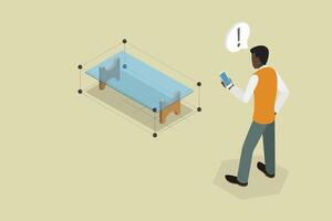 3D Isometric Flat Illustration of AR Furniture, Augmented Reality Mobile Application vector
