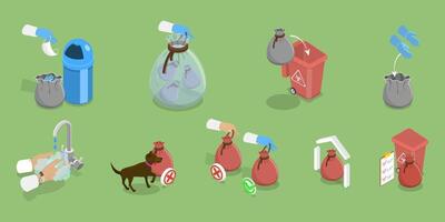 3D Isometric Flat Illustration of Home Waste Disposal, Garbage Separation and Recycling vector
