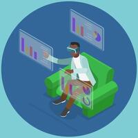 3D Isometric Flat Illustration of Virtual Reality Technoligy, Gaming and Education vector