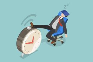 3D Isometric Flat Illustration of Afternoon Slump, Procrastinating Lazy Employee vector