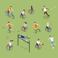 3D Isometric Flat Set of Paralympians, Sportsmen with Disabilities vector