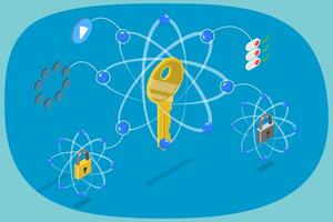 3D Isometric Flat Illustration of Quantum Cryptography , Advanced Technologies for Data Security vector