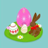 3D Isometric Flat Illustration of Spring Easter Composition, Horizontal Poster, Greeting Card vector