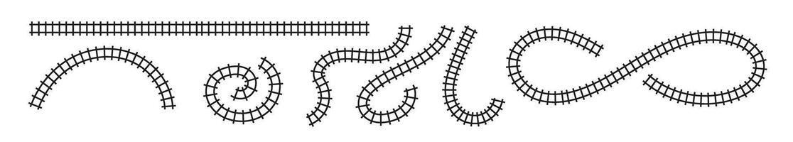 Top view train railroad track. Railway line road map path illustration. Flat illustration isolated on white background. vector