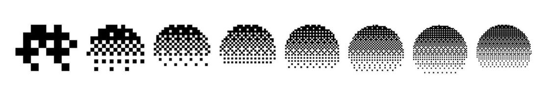 Round pixel disintegration effect. Dot noise grain gradient sphere pattern. Flat illustration isolated on white background. vector