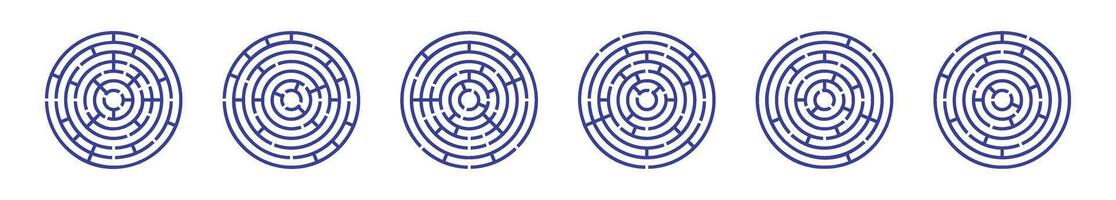 Round maze game labyrinth puzzle. Find way road with line deadlock template. Flat illustration isolated on white background. vector