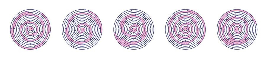 Round circle maze game puzzle. Circular labyrinth with line path solution. Flat illustration isolated on white background. vector