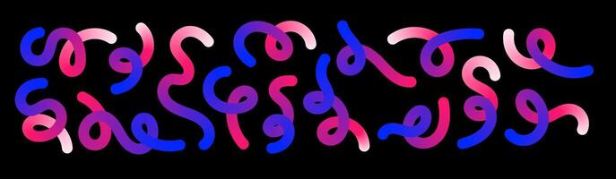 Abstract wavy gradient lines with playful squiggle shapes, colorful ribbon elements, geometric doodle pattern, and fluid 3D design. Flat illustration isolated on white background vector