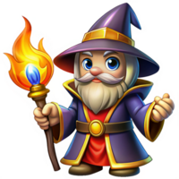 Wizard with Flaming Wand Casting Spell Transparent Background png