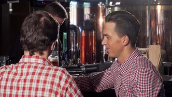 Handsome man clinking glasses with his friend, enjoying a refreshing beer video