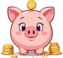 Piggy Bank with Flying Gold Coins Cartoon Style Transparent png