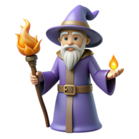 Wizard Performing Fire Magic Spell with Staff Transparent png