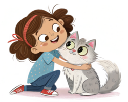 Girl Laughing with Her Cat in Transparent Background png