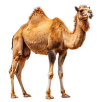 A single brown camel standing with clear details visible on a transparent background png