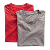 A red and grey t-shirt neatly folded and stacked, showcasing their blank surfaces without background png