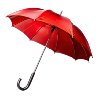 A vibrant red umbrella, fully open with its canopy directed forward, paired with a sleek black handle. png