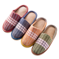 pairs of cozy checkered slippers in different colors with a comfortable slip on design displayed with clear lighting png
