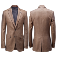 Brown business coat displayed in front and back view showcasing tailored design and fabric texture png