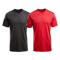 Plain black and red t-shirts with round collars and short sleeves, displayed without background png