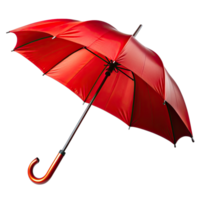 A bold red umbrella, fully open and angled to the right, its curved handle dipping toward the lower corner. png