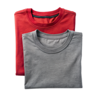 Two folded t-shirts, one red and one gray, displayed without background png