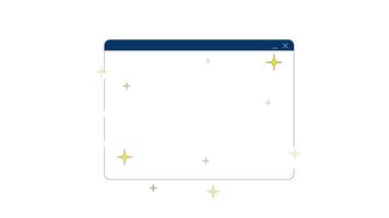 Empty software interface with sparkles 2D cartoon object animation. Tech aesthetic. Shiny product optimization. Browser window twinkles animated flat colorful item 4K isolated on white video