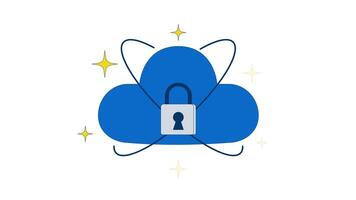 Unlocked cloud security 2D cartoon object animation. Open padlock privacy. Digital access. Cloud vulnerability. Secure tech sparkles animated flat colorful item 4K isolated on white video