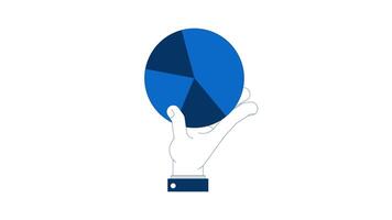 Hand holding rotating pie chart segments 2D animation. Market share. Analytics business piechart. Data visualization animated cartoon arm human body part 4K isolated on white transparent video