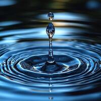 Captured at the precise moment, water drops create ripples and reflections photo