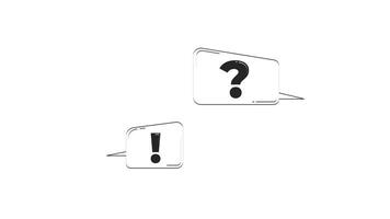 Question and exclamation speech bubbles outline 2D object doodle animation. FAQ popups. Virtual help. Alert and query dialogs animated item isolated on white. Monochrome linear drawing 4K video