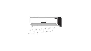 Wall-mounted air conditioner blowing cool air outline 2D object doodle animation. Home cooling. Airconditioner AC appliance animated item isolated on white. Monochrome linear drawing 4K video