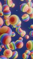 Floating up rainbow 3d ball for Pride month vertical background, seamless loop video