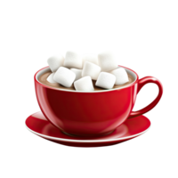 Red cocoa cup with marshmallows on a transparent background. png