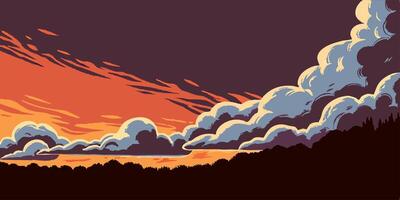 Sunset Clouds over Silhouetted Trees vector