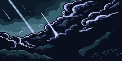 Shooting Stars Over Dark Clouds vector