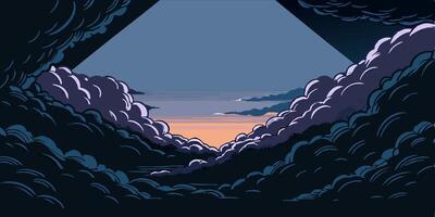 Sunset View Through Clouds, Dramatic Sky vector