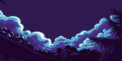 Night sky clouds palm trees illustration vector
