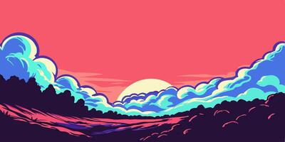 Sunset Landscape, Colorful Clouds vector