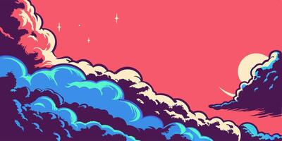 Stylized Cloudscape Pink Sunset, Blue Clouds vector