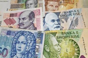 Stack of Croatian Kuna and Albanian Lek photo