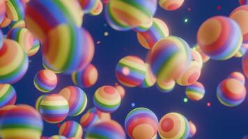 Floating up rainbow 3d ball for Pride month background, seamless loop video