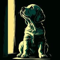 Golden Retriever Puppy by Window, Art vector
