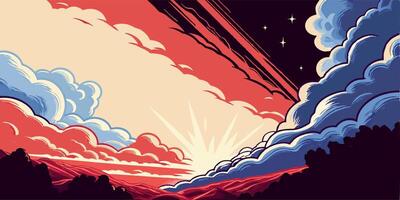 Sunset Cloudscape Red and Blue Sky Art vector