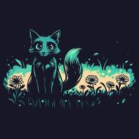 Cute Teal Fox in Flower Garden vector