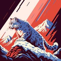 Snow Leopard in Mountains vector