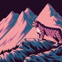 Snow Leopard on Mountain Peak vector