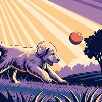 Golden Retriever Puppy Playing Fetch vector