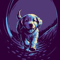 Golden Retriever Puppy Running at Night vector