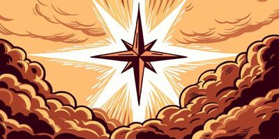 Shining Star in Clouds, Religious Art vector